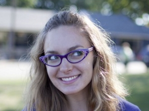 Mellisa wearing friezeframes purple Lucy